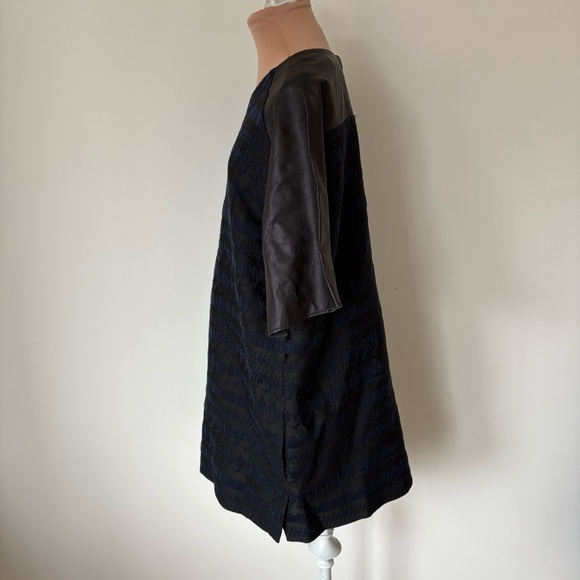 Phillip Lim 3.1 Woven Wool Blend Leather Short Sleeve Mini Shift Dress EUC Sz 4 - Picture 3 of 11